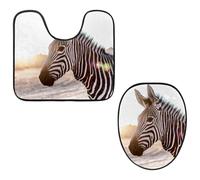 Eslifey Toilet Lid Cover and U-Shaped Toilet Floor Mat Set of 2 Pieces, Zebra Toilet Mat Set, Machine Washable Seat Covers Non-Slip Absorbent Rugs