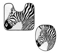 Eslifey Toilet Lid Cover and U-Shaped Toilet Floor Mat Set of 2 Pieces, Zebra Toilet Mat Set, Machine Washable Seat Covers Non-Slip Absorbent Rugs