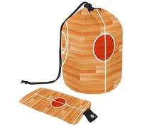 Eslifey Travel Cosmetic Bags Barrel Makeup Bag, Multifunctional Toiletry Bucket Bags Round Organizer Storage Pocket, Wooden Parquet Floor Basketball Court