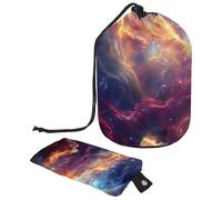Eslifey Travel Cosmetic Bags Barrel Makeup Bag, Multifunctional Toiletry Bucket Bags Round Organizer Storage Pocket, Colorful Galaxy Shining Stars