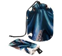 Eslifey Travel Cosmetic Bags Barrel Makeup Bag, Multifunctional Toiletry Bucket Bags Round Organizer Storage Pocket, Vintage Blue Octopus