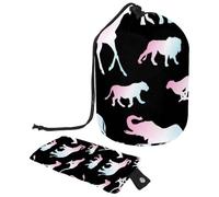 Eslifey Travel Cosmetic Bags Barrel Makeup Bag, Multifunctional Toiletry Bucket Bags Round Organizer Storage Pocket, Wild Animals Silhouette