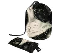 Eslifey Travel Cosmetic Bags Barrel Makeup Bag, Multifunctional Toiletry Bucket Bags Round Organizer Storage Pocket, Cat Stars Moons