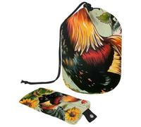 Eslifey Travel Cosmetic Bags Barrel Makeup Bag, Multifunctional Toiletry Bucket Bags Round Organizer Storage Pocket, Farmhouse Chicken Rooster Sunflower
