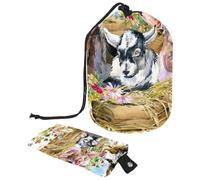 Eslifey Travel Cosmetic Bags Barrel Makeup Bag, Multifunctional Toiletry Bucket Bags Round Organizer Storage Pocket, Farms Animal Watercolor Pattern