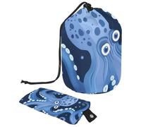 Eslifey Travel Cosmetic Bags Barrel Makeup Bag, Multifunctional Toiletry Bucket Bags Round Organizer Storage Pocket, Octopus and Blue Wave Pattern