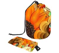 Eslifey Travel Cosmetic Bags Barrel Makeup Bag, Multifunctional Toiletry Bucket Bags Round Organizer Storage Pocket, Happy Thanksgiving Turkey