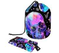 Eslifey Travel Cosmetic Bags Barrel Makeup Bag, Multifunctional Toiletry Bucket Bags Round Organizer Storage Pocket, Neon Skull and Flowers
