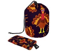 Eslifey Travel Cosmetic Bags Barrel Makeup Bag, Multifunctional Toiletry Bucket Bags Round Organizer Storage Pocket, Cartoon Turkey Thanksgiving