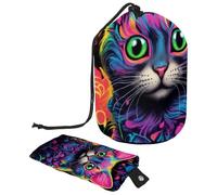 Eslifey Travel Cosmetic Bags Barrel Makeup Bag, Multifunctional Toiletry Bucket Bags Round Organizer Storage Pocket, Neon Kitten Flower Pattern