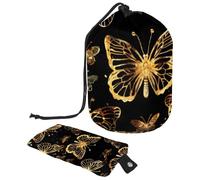 Eslifey Travel Cosmetic Bags Barrel Makeup Bag, Multifunctional Toiletry Bucket Bags Round Organizer Storage Pocket, Flying Butterfly Golden Pattern