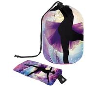 Eslifey Travel Cosmetic Bags Barrel Makeup Bag, Multifunctional Toiletry Bucket Bags Round Organizer Storage Pocket, Galaxy Ballet Dancer Silhouette