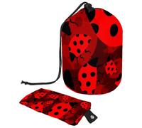 Eslifey Travel Cosmetic Bags Barrel Makeup Bag, Multifunctional Toiletry Bucket Bags Round Organizer Storage Pocket, Red Ladybug Beetle