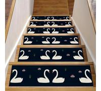 Eslifey White Swans in Love and Water Lily Pattern Stair Treads for Wooden Steps, 15 Pack 30"x8" Non-Slip Indoor Stair Runners Stair Rugs for Dogs, Kids, Elder with Reusable Adhesive