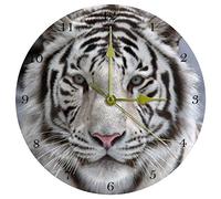 Eslifey White Tiger Non-Ticking Decor Wall Clock Home Decor Acrylic 9.85 Inch Wall Clock Non Ticking Silent Clock