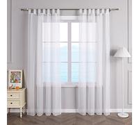 ESLIR Curtains with Tabs Window Curtain Transparent Voile White W x H 140 x 245 cm Pack of 1