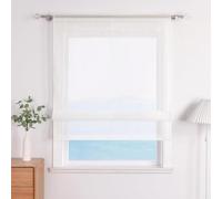 ESLIR Roman Blind, Kitchen Roman Curtain with Drawstring, White Voile Curtains, Transparent Milk White, W x H 140 x 155 cm, 1 Piece