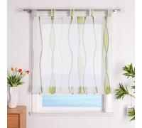 ESLIR Roman Blind with Eyelets, Kitchen Roman Curtains, Transparent Tab-Top Roller Blind Curtains with Wave Print, Modern Voile Green, W x H 120 x 140 cm, Pack of 1