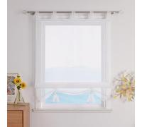ESLIR Roman blind with loops, curtains, kitchen, Roman curtains, transparent, loop blind, curtains, modern voile, white, W x H 140 x 155 cm, 1 piece