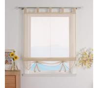 ESLIR Roman Blind with Loops, Kitchen Curtains, Transparent Tab-Top Blind Curtains, Modern Voile Sand, W x H, 120 x 155 cm, Pack of 1