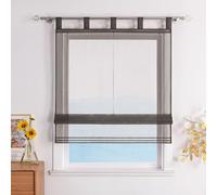 ESLIR Roman Blind with Loops, Kitchen Curtains, Transparent Tab-Top Blind, Modern Voile Grey, W x H 120 x 155 cm, 1 Piece