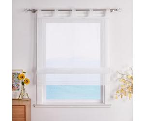 ESLIR Roman Blind with Loops, Kitchen Curtains, Transparent Tab-Top Blind, Modern Voile White, W x H 100 x 155 cm, Pack of 1