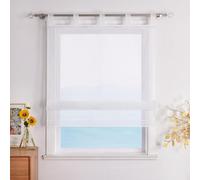 ESLIR Roman Blind with Loops, Kitchen Curtains, Transparent Tab-Top Blind, Modern Voile White, W x H 140 x 155 cm, Pack of 1