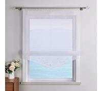 ESLIR Roman Blind with Loops, Kitchen Curtains, Transparent Tab-Top Curtains, Embroidered, Modern Voile White, W x H 140 x 140 cm, Pack of 1