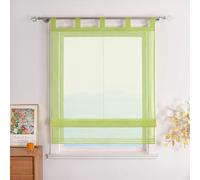 ESLIR Roman Blind with Loops, Kitchen Curtains, Transparent Tab-Top Curtains, Modern Voile Green, W x H 100 x 155 cm, Pack of 1