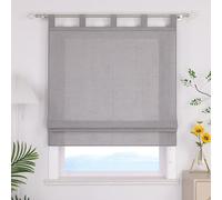 ESLIR Roman Blind with Loops, Plain Curtains, Kitchen, Opaque, Living Room, Ribbon Roller Blind for Windows, No Drilling, Grey, W x H 80 x 140 cm, 1 Piece
