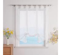 ESLIR Roman Blind with Loops, Roman Curtains, Kitchen Tie Curtain, Transparent Tab-Top Blind, Curtains with Embroidery, Modern Voile, White, W x H 100 x 140 cm, Pack of 1