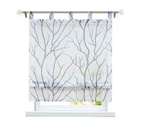 Eslir Roman Blind with Loops, Roman Shade for Kitchen, Transparent Loop-Top Roller Blind, Modern Curtains, White-Grey, WxH 80x140 cm, Pack of 1