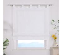 ESLIR Roman Blind with Loops Solid Color Curtains Kitchen Blackout Roman Curtains Living Room Tab-Top Roller Blind for Windows No Drilling White W x H 80 x 140 cm Pack of 1