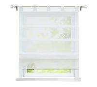 ESLIR Roman Blind with Tabs Kitchen Voile Roman Curtains Transparent Tab-Top Roller Blind Modern Curtains Plain White W x H 100 x 140 cm 1 Piece