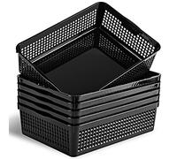 Eslite A4 Size Plastic Storage Basket,Desktop File Paper Letter Organizer Tray, 6-Packs (Black)
