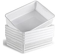 Eslite A4 Size Plastic Storage Basket,Desktop File Paper Letter Organizer Tray, 6-Packs (White)