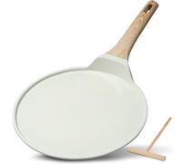 ESLITE LIFE 9.5 Inch Crepe Pan with Spreader, Nonstick Ceramic Coating Dosa Pan, Roti Tawa Comal Para Tortillas Pancake Griddle Pan, Induction Compatible, PTFE & PFOA Free, White