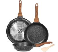ESLITE Life Frying Pan Set Nonstick Skillet Set Induction Compatible with Granite Coating 3 Piece, 8 Inch, 9.5 Inch and 11 Inch
