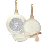 ESLITE LIFE Nonstick Ceramic Frying Pans Skillets Set, Non-Toxic Egg Omelette Kitchen Cooking Pans Compatible with All Stovetops (Gas, Electric & Induction), PTFE & PFOA Free (White)