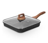 ESLITE LIFE Nonstick Divided Grill Pan with Lid & Tongs for Stove Tops, 11 Inch Versatile 3-In-1 Breakfast Pan, Square Big Grilling Steak Pan for Indoor & Outdoor Cooking, PTFE & PFOA Free, Black