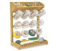 EsLuker.ly Baby Bottle Drying Rack Bamboo Vertical Dryer Holder, Space Saving for 12 Milk Glass Bottle Countertop, Wooden Drain Stand Shelf for New Parents