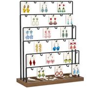 EsLuker.ly Earring Card Display Stand for Vendors Events Selling, Earring Holder Rack Metal 6 Tier 36 Hooks with Wooden Base, Large Capacity Showcase Your Jewelry at Any Event, Black