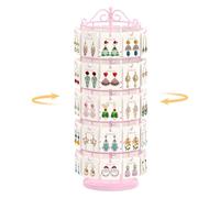 EsLuker.ly Earring Holder Organizer Rotating Display Tree Stand, Pink | Adjustable Height Earring Card Hanger Rack with 50 Hooks for Vendors Market Selling, 5 Tier Metal Jewelry Storage Tower