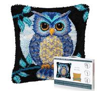EsLuker.ly Full Moon Owl Latch Hook Pillow Kit for Adults Beginners, DIY Throw Pillow Cushion Cover Making Set with Pre-Printed Canvas & Crochet Yarn, Creative Latch Hook Craft Kits for Home Decor