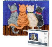 EsLuker.ly Latch Hook Rug Kit DIY Crochet Carpet for Adults Kids Beginners, Cats Patterns Pre-Printed Canvas Yarn Rug Hooking Kits, Creative Craft Home Decor Ideal for Learning Rug Making, Blue
