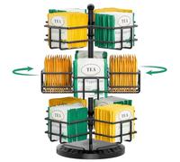 EsLuker.ly Metal Tea Bag Organiser, 3-Tier Rotating Tea Bag Holder, Tea Boxes for Tea Bags, Storage, Tea Rack, Standing Tea Bag, Storage Stand, Tea Box, Large with 12 Compartments for Kitchen (Black)