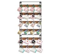 EsLuker.ly Mug Holder Hanger Rack Wall Mounted Wooden 3 Pack Coffee Cup Storage Organizer Display Shelf with 24 Removable Plastic Hooks, Ideal for Mug Collectors