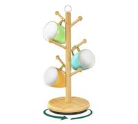 EsLuker.ly Mug Holder Tree Bamboo 360° Rotating Coffee Cup Display Rack with 6 Hooks for Home Kitchen Counter, Upgrade Wood Mug Stand Station Organizer, Building Your Dream Coffee Corner