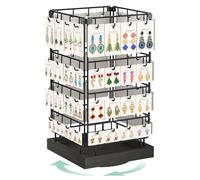 EsLuker.ly Rotating Earring Display Holder Stand for Vendors Selling, Black | Large Capacity 64 Hooks Jewelry Rack with Wooden Base for Earring Card Sales, Enhances Retail Visibility
