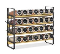 EsLuker.ly Spice Seasoning Rack Organizer Kitchen Countertop, 4 Tier Bamboo Spice Shelf Holder Storage with 4 Hooks, Wall Mounted Freestanding Stand for Pantry, Quick Spice Access(Jars Not Included)